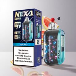 NEXA Ultra Vape 50000 Pods 50k Puffs リフィル 使い捨てベイプ 3D曲面スクリーン搭載 20ml プレフィルド 800mah バッテリー 5% ニコチン 0.9ohm デュアルメッシュコイル Type-C充電 Triple Berry 卸売業者 日本